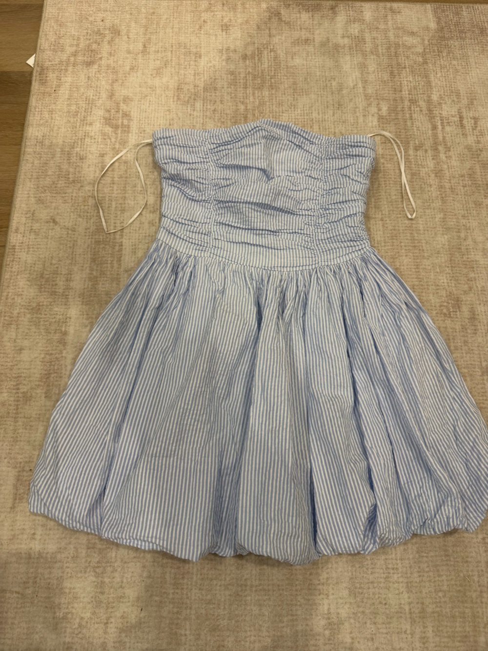 Sincerely Jules Light Blue and White Striped Midi Sundress
